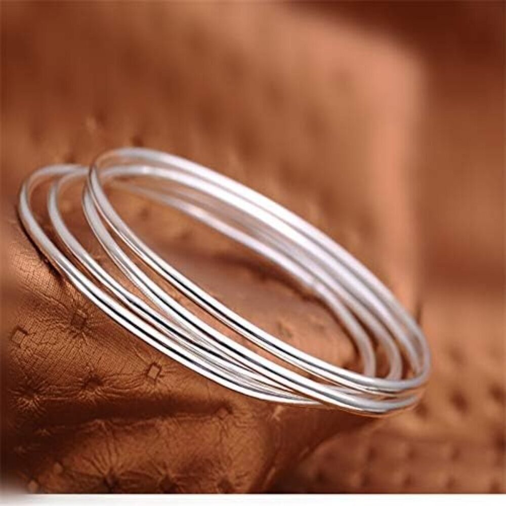 Silver Bangle Bracelets 10 Pcs Sterling Silver 6.5cm Women Jewelry Gift - Picture 2 of 4
